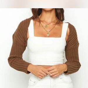 Brown Ribbed Knit Shrug for Women